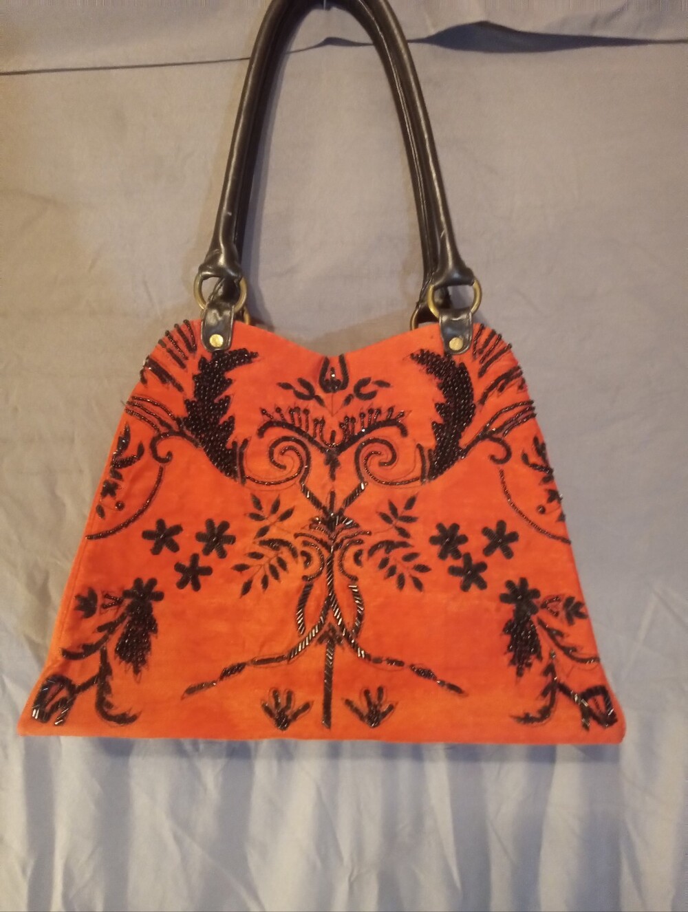 Christian Red Embroidered Suede Tote Bag with Black Accents